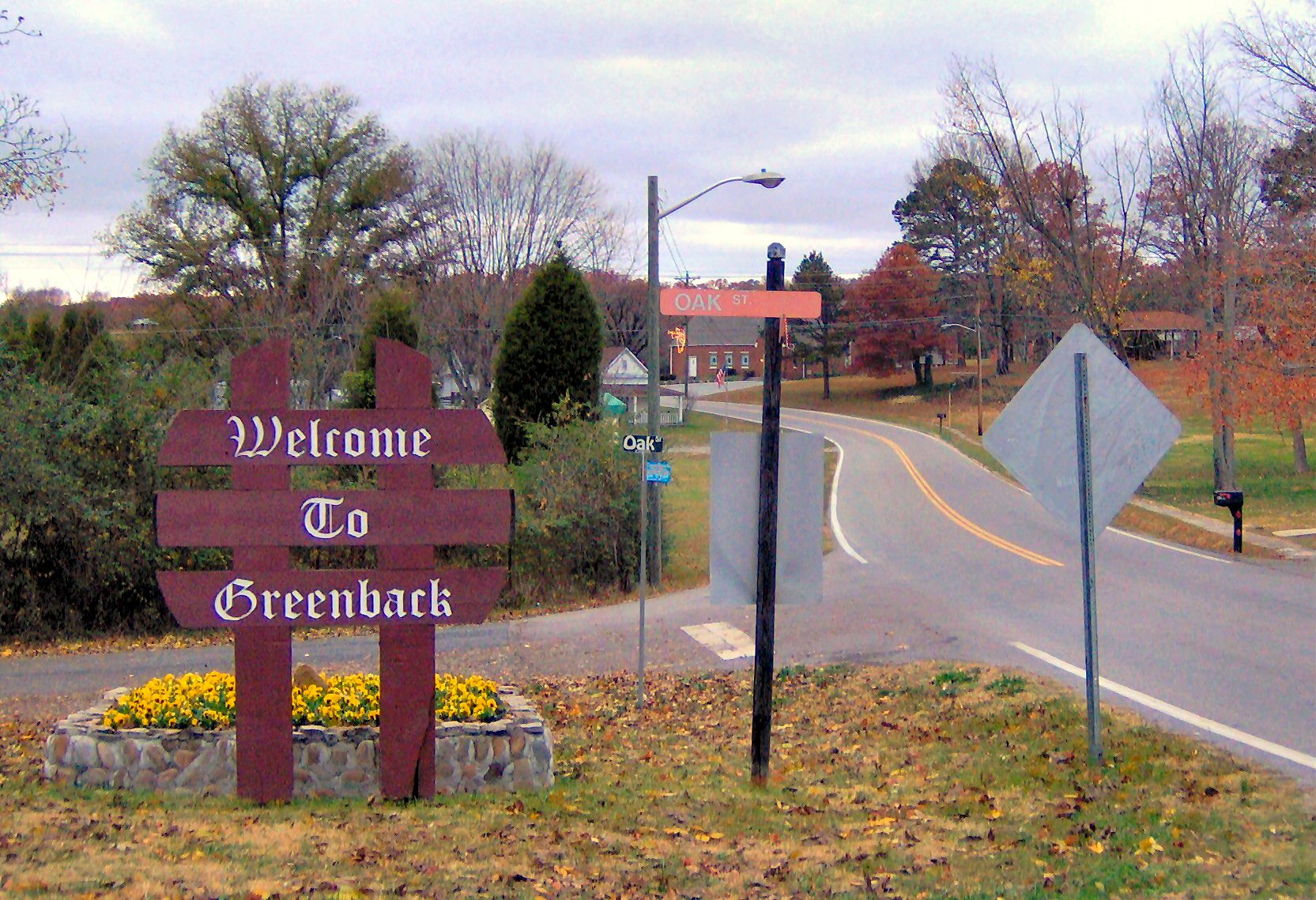 welcome to greenback sign located downtown.